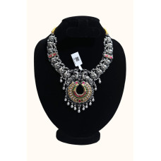 92.5 Sterling Silver Necklace with Deity Motifs and Stone Accents