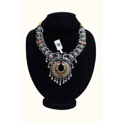 92.5 Sterling Silver Necklace with Deity Motifs and Stone Accents 92.5 Sterling Silver Necklace with Deity Motifs and Stone Accents