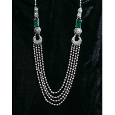 Oxidized 92.5 Sterling Silver Multi-Strand Necklace with Emerald Accents