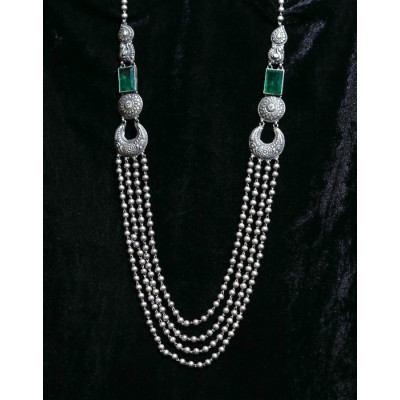 Oxidized 92.5 Sterling Silver Multi-Strand Necklace with Emerald Accents Oxidized 92.5 Sterling Silver Multi-Strand Necklace with Emerald Accents
