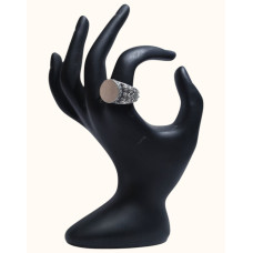 92.5 Sterling Silver Men's Signet Ring with Smooth Oval Face and Textured Band