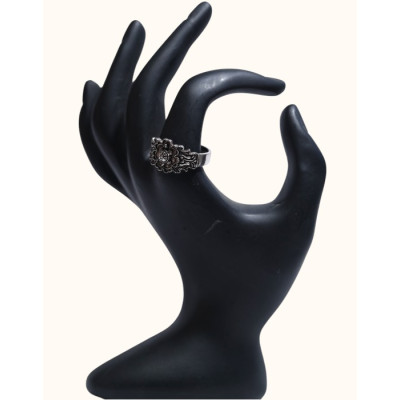 Oxidized 92.5 Sterling Silver Floral Ring with CZ Accents Oxidized 92.5 Sterling Silver Floral Ring with CZ Accents