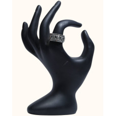  Oxidized 92.5 Sterling Silver Band Ring with Intricate Cutout Floral and Geometric Design