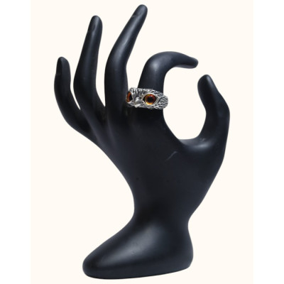 Oxidized 92.5 Sterling Silver Owl Ring with Amber Eyes Oxidized 92.5 Sterling Silver Owl Ring with Amber Eyes