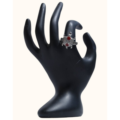 92.5 Sterling Silver Turtle Ring with Ruby Accents 92.5 Sterling Silver Turtle Ring with Ruby Accents