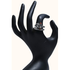 92.5 Sterling Silver Om Ring with Stone Accents