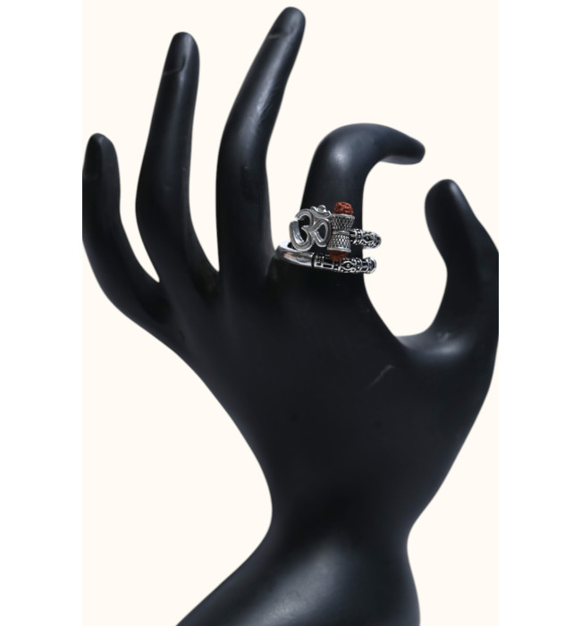 92.5 Sterling Silver Om Ring with Stone Accents