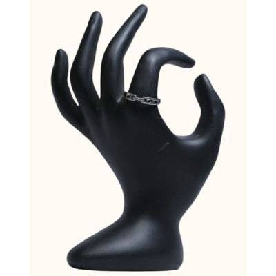  92.5 Sterling Silver Chain Link Ring with Black Enamel