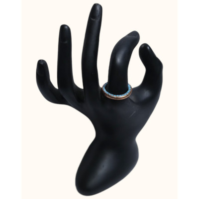 92.5 Sterling Silver Rose Gold-Plated Eternity Band with Blue CZ Pave