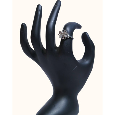 Whimsical Rotating Flower Silver Ring with Sparkling Details