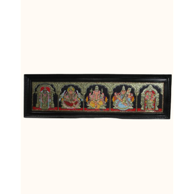Framed Tanjore Painting of the Panchamukhi Gods (Five Deities) Framed Tanjore Painting of the Panchamukhi Gods (Five Deities)