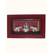 Framed Silver Idol of Goddess Lakshmi with Elephants