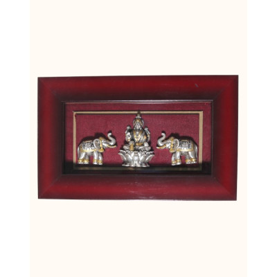 Framed Silver Idol of Goddess Lakshmi with Elephants