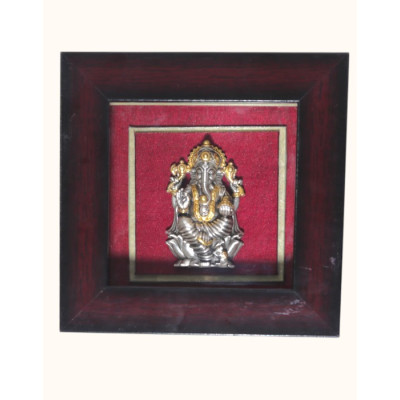 Framed Silver Idol of Lord Ganesha