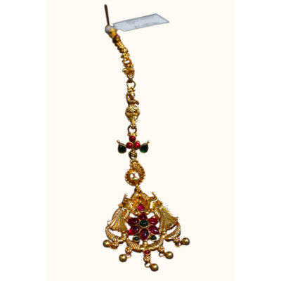 92.5 Sterling Silver Gold-Polished Maang Tikka with Stone Accents