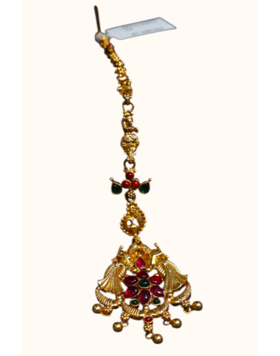 92.5 Sterling Silver Gold-Polished Maang Tikka with Stone Accents