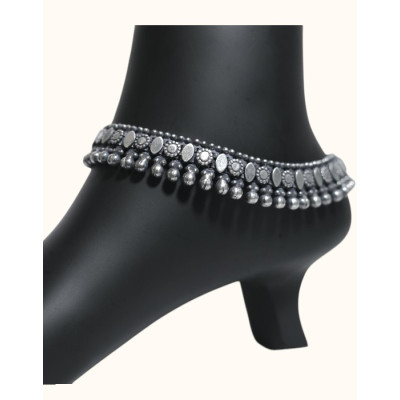 Oxidized 92.5 Sterling Silver Tribal-Inspired Anklet with Dangling Beads Oxidized 92.5 Sterling Silver Tribal-Inspired Anklet with Dangling Beads