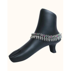 Oxidized 92.5 Sterling Silver Celestial Lace Pattern Anklet with Multicolor Gemstones