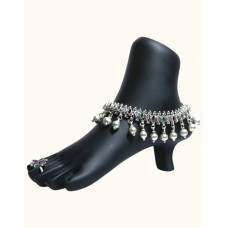 Traditional 92.5 Sterling Silver Ghungroo Anklet with Gem Accents Traditional 92.5 Sterling Silver Ghungroo Anklet with Gem Accents
