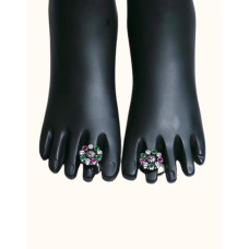 92.5 Sterling Silver Toe Rings with Multicolor Floral Design