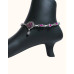 Oxidized Silver Anklet with Ruby-toned Gemstones and Teardrop Charm
