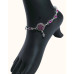 Oxidized Silver Anklet with Ruby-toned Gemstones and Teardrop Charm