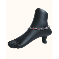Oxidized Silver Anklet with Ruby-toned Gem Accents