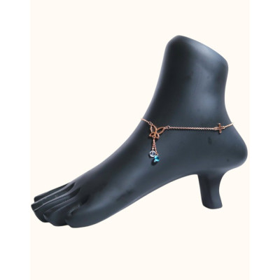 Elegant Italian Rose Gold Butterfly Anklet with Crystal Drops