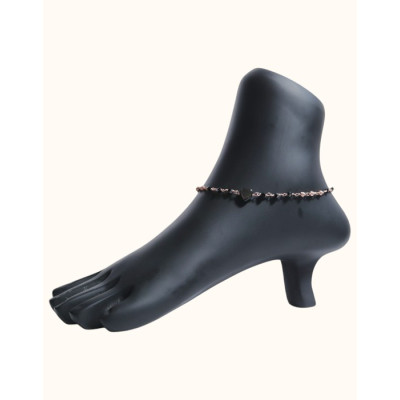 Elegant Italian Rose Gold Anklet with Heart Charm and Black Crystal Accents
