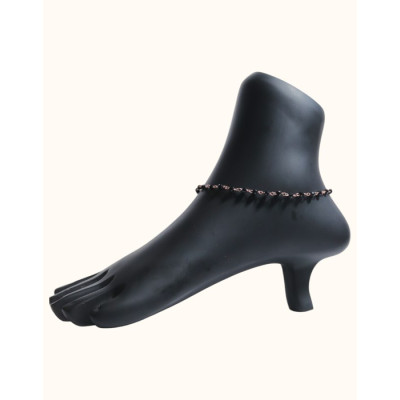 Elegant Italian Rose Gold Anklet with Black Crystal Accents