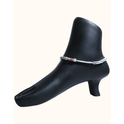 Stylish Silver Anklet with Multicolor Beaded Accents