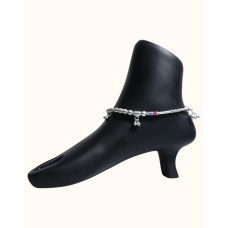 92.5 Sterling Silver Ball Chain Anklet with Enamel, Beads, and Dangling Bells