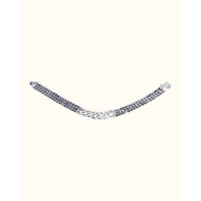 Sleek Silver Cuban Link Men’s Bracelet with Stone-Studded Accents