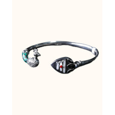 Traditional Oxidized Silver Men’s Kaapu with Peacock & Trishul Motif