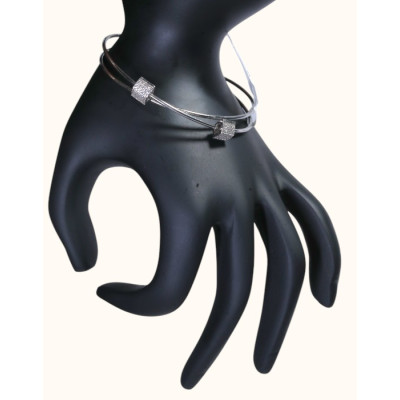 92.5 Sterling Silver Women's Multi-Strand Kada with Pave CZ Cubes