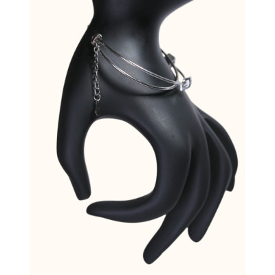 92.5 Sterling Silver Women's Multi-Strand Kada with Dangling Chain and CZ Accents