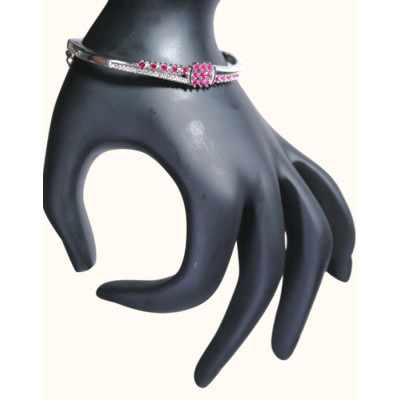 92.5 Sterling Silver Women's Kada with Ruby and CZ Accents