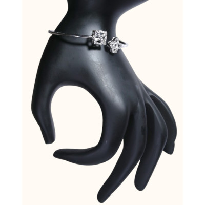  92.5 Sterling Silver Women's Open Kada with Geometric and Floral CZ Charms