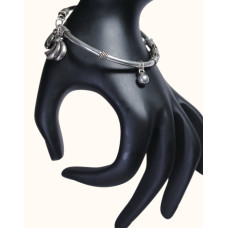 Oxidized 92.5 Sterling Silver Tribal-Style Kada with Dangling Charms