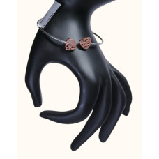 92.5 Sterling Silver Rose Gold-Plated Open Kada with Geometric Heart Charms 92.5 Sterling Silver Rose Gold-Plated Open Kada with Geometric Heart Charms