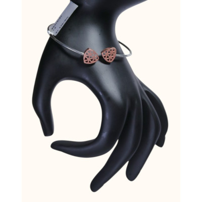 92.5 Sterling Silver Rose Gold-Plated Open Kada with Geometric Heart Charms