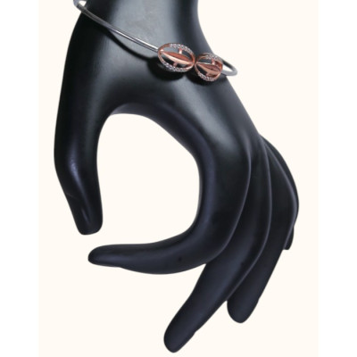 92.5 Sterling Silver Rose Gold-Plated Open Kada with Circular CZ-Accented Charms