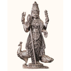 Majestic 92.5 Sterling Silver Standing Lord Murugan Idol with Peacock