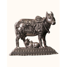 Exquisite 92.5 Sterling Silver Kamadhenu Cow and Calf Idol with Deities Exquisite 92.5 Sterling Silver Kamadhenu Cow and Calf Idol with Deities