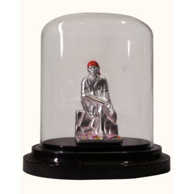 92.5 Sterling Silver Seated Sai Baba Idol with Red Headscarf – Dome Display 92.5 Sterling Silver Seated Sai Baba Idol with Red Headscarf – Dome Display