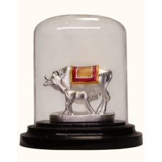  92.5 Sterling Silver Kamadhenu Cow and Calf Idol with Enamel Accents – Dome Display