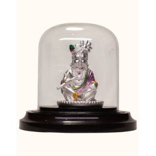  92.5 Sterling Silver Bal Krishna Idol with Multicolor Accents – Dome Display