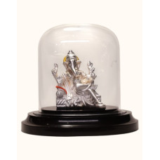 92.5 Sterling Silver Seated Lord Ganesha Idol with Enamel Accents – Dome Display 92.5 Sterling Silver Seated Lord Ganesha Idol with Enamel Accents – Dome Display