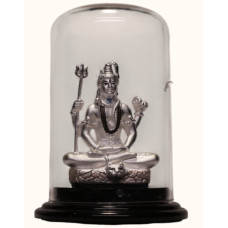 92.5 Sterling Silver Seated Lord Shiva Idol with Blue Accents – Dome Display 92.5 Sterling Silver Seated Lord Shiva Idol with Blue Accents – Dome Display