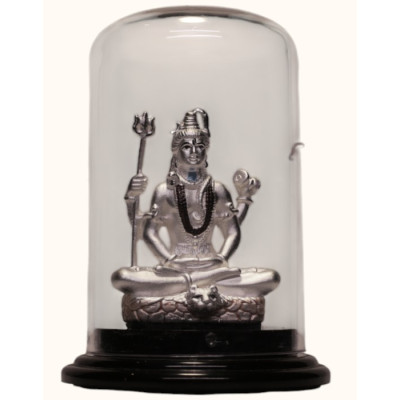 92.5 Sterling Silver Seated Lord Shiva Idol with Blue Accents – Dome Display 92.5 Sterling Silver Seated Lord Shiva Idol with Blue Accents – Dome Display